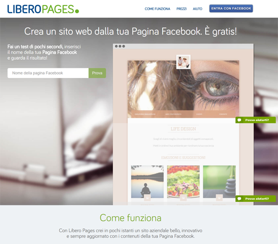 LIBERO PAGES TRASFORMA LA FAN PAGE IN UN VERO SITO