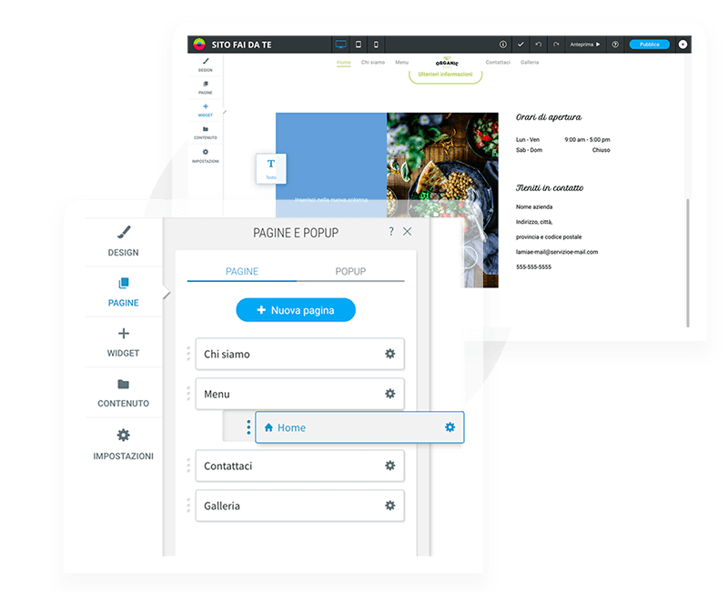 Sito fai da te - funzionalità di drag & drop e copy & paste